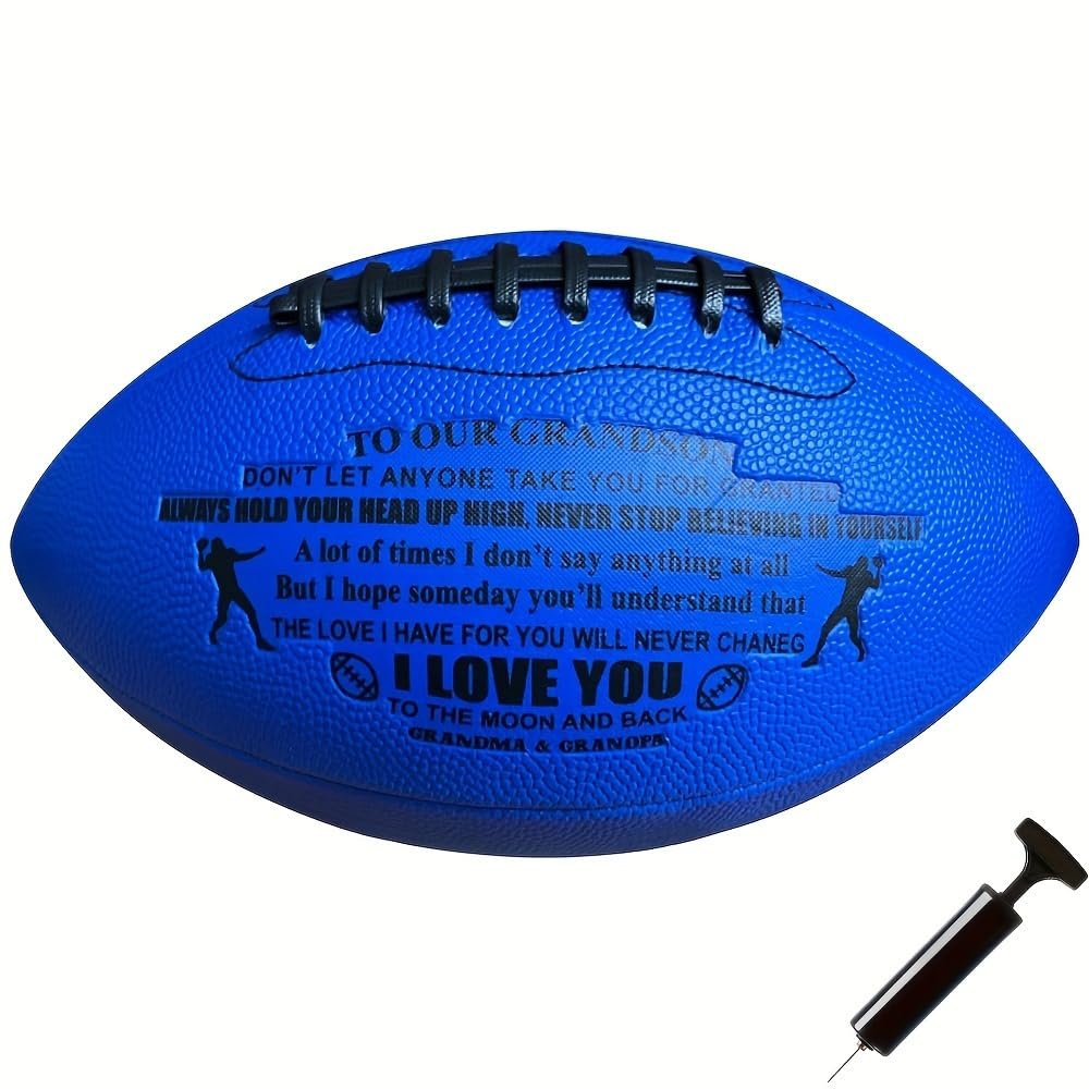 Moactiv to Our Grandson Custom Personalized American Football, Engraved Leather Indoor/Outdoor Football with Pump and Carry Bag, The Best Gift for Your Grandson's Anniversary Birthday Graduation