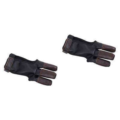 Yardwe 2pcs Three Finger Archery Glove Soft Cowhide Protective Glove for Arrow Shooting Wear-Resistant Design for Archery Lovers and Sports Enthusiasts Accessory