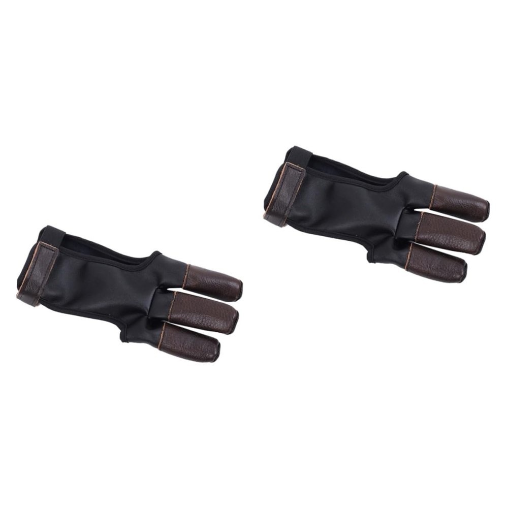 Yardwe 2pcs Three Finger Archery Glove Soft Cowhide Protective Glove for Arrow Shooting Wear-Resistant Design for Archery Lovers and Sports Enthusiasts Accessory