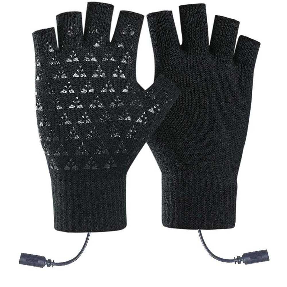Bestgift Knitted gloves warm can touch screen riding cold heating Black one size
