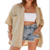 Dokotoo Womens T Shirts 2025 Summer Bell Sleeve Waffle Knit Shacket Jacket Loose Fit Boyfriends Plus Size Tops with Pocket Solid Color Outerwear Oversized Parchment Blouses Tops X-Large view 1