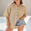 Dokotoo Womens T Shirts 2025 Summer Bell Sleeve Waffle Knit Shacket Jacket Loose Fit Boyfriends Plus Size Tops with Pocket Solid Color Outerwear Oversized Parchment Blouses Tops X-Large view 3