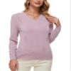 BERESIA Women's Spring Tops 2025 Fashion V Neck Long Sleeve Knit Tops Casual Pullover Sweater, Purple, XL view 1