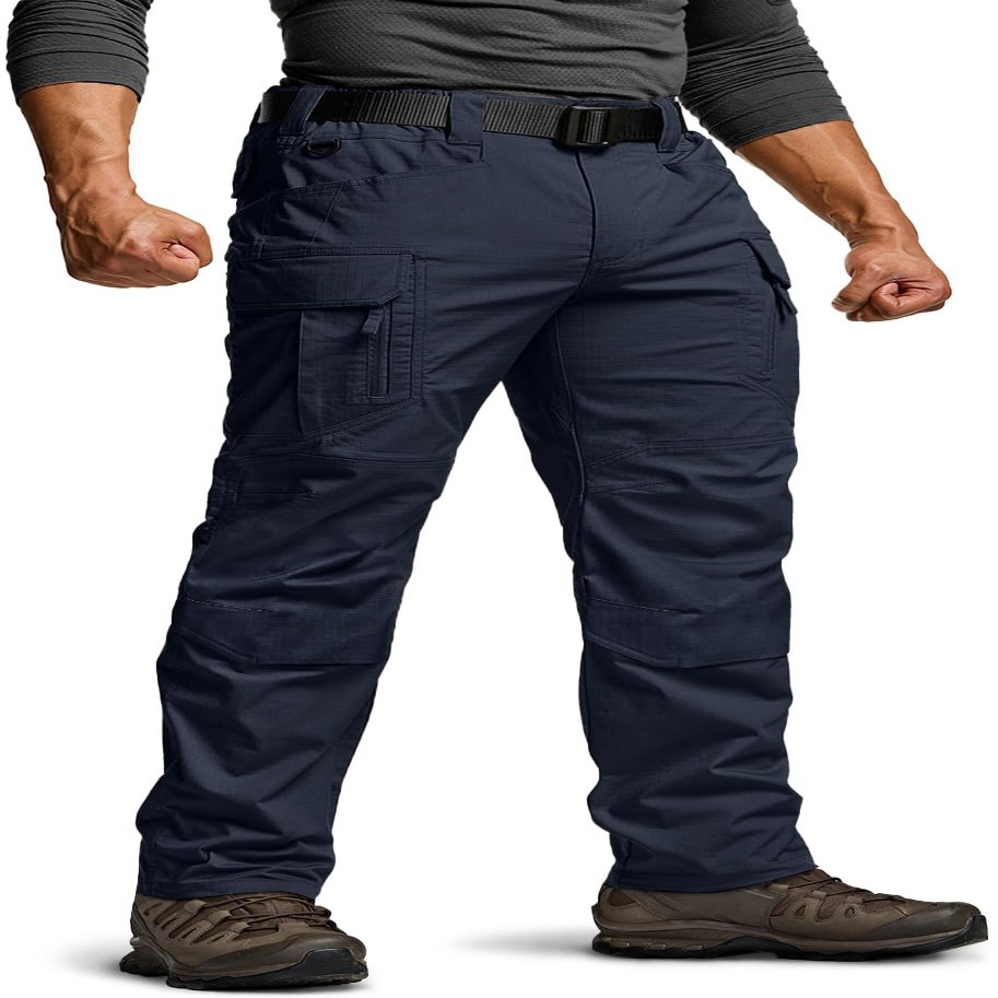 CQR Men's Flex Stretch Tactical Pants, Water Resistant Ripstop Cargo Pants, Lightweight EDC Outdoor Work Hiking Pants, Intense Operator Navy, 34W x 34L