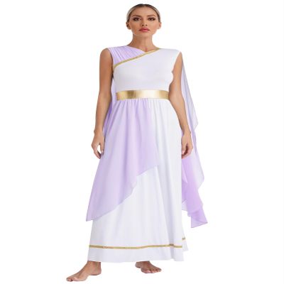 JEYPINMI Women's Greek Costume Roman Queen Princess Ancient Toga Gown Fancy Dress Up Lavender X-Large