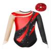easyforever Kids Girls Gymnastics Leotard Shiny Rhinestone Mesh Long Sleeve Ballet Dance Bodysuit with Hair Band Set Red 6 Years view 1