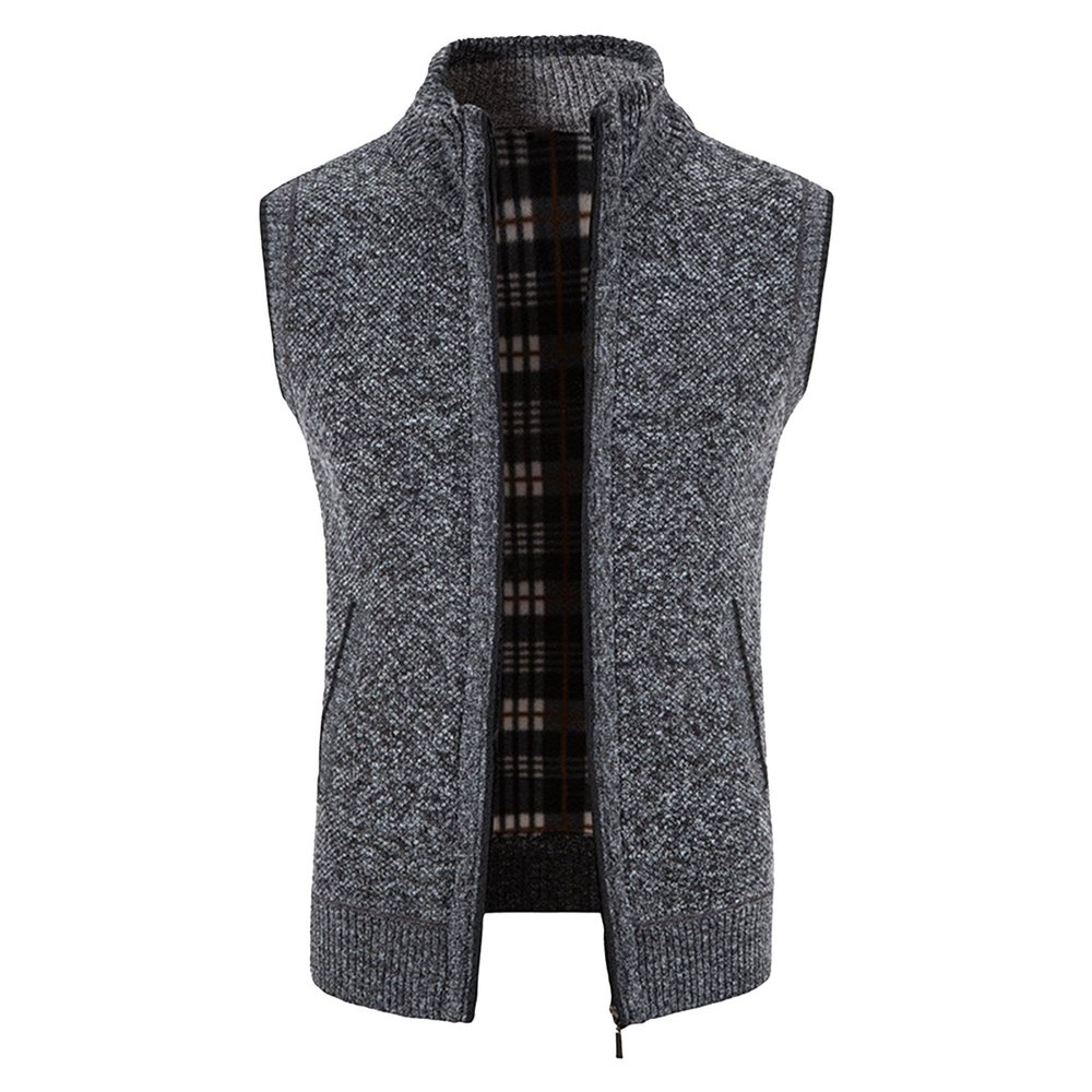 Maiyifu-GJ Men's Stand Collar Zipped Knit Vest Sweater Sleeveless Slim Fit Pullover Sweaters Warm Comfort Knit Vest (Dark Grey,Medium)