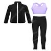 winying Kids Girls Rhinestones Figure Skating Jacket Sport Tracksuit Set with Leggings Crop Tops Training Wear Lavender 10 Years view 1