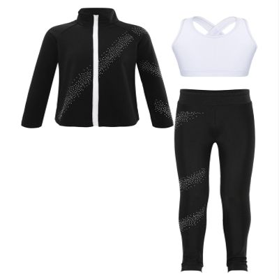 Jhaoyu Kids Girls Skating Training Costume Sparkle Figure Skating Jacket Crop Tops with Leggings Sports Activewear White 12 Years