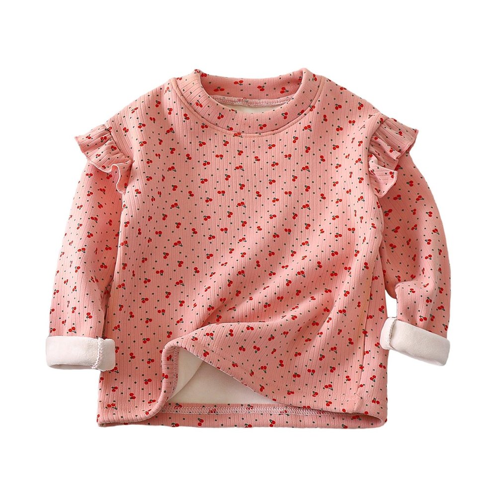 EnJoCho Girls Cute Blouse Baby Girls Polka Dot Flower Pattern Plus Fleece Thickened Top Party Wear Outside 1 To 9 Years Hot Pink, 4-5T