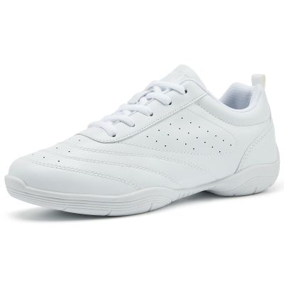 LANDHIKER White Cheer Shoes for Girls Cheerleading Shoes Womens Youth Training Athletic Flats Lightweight Breathable Comfortable Fabric Kids Cheer Sneakers Size