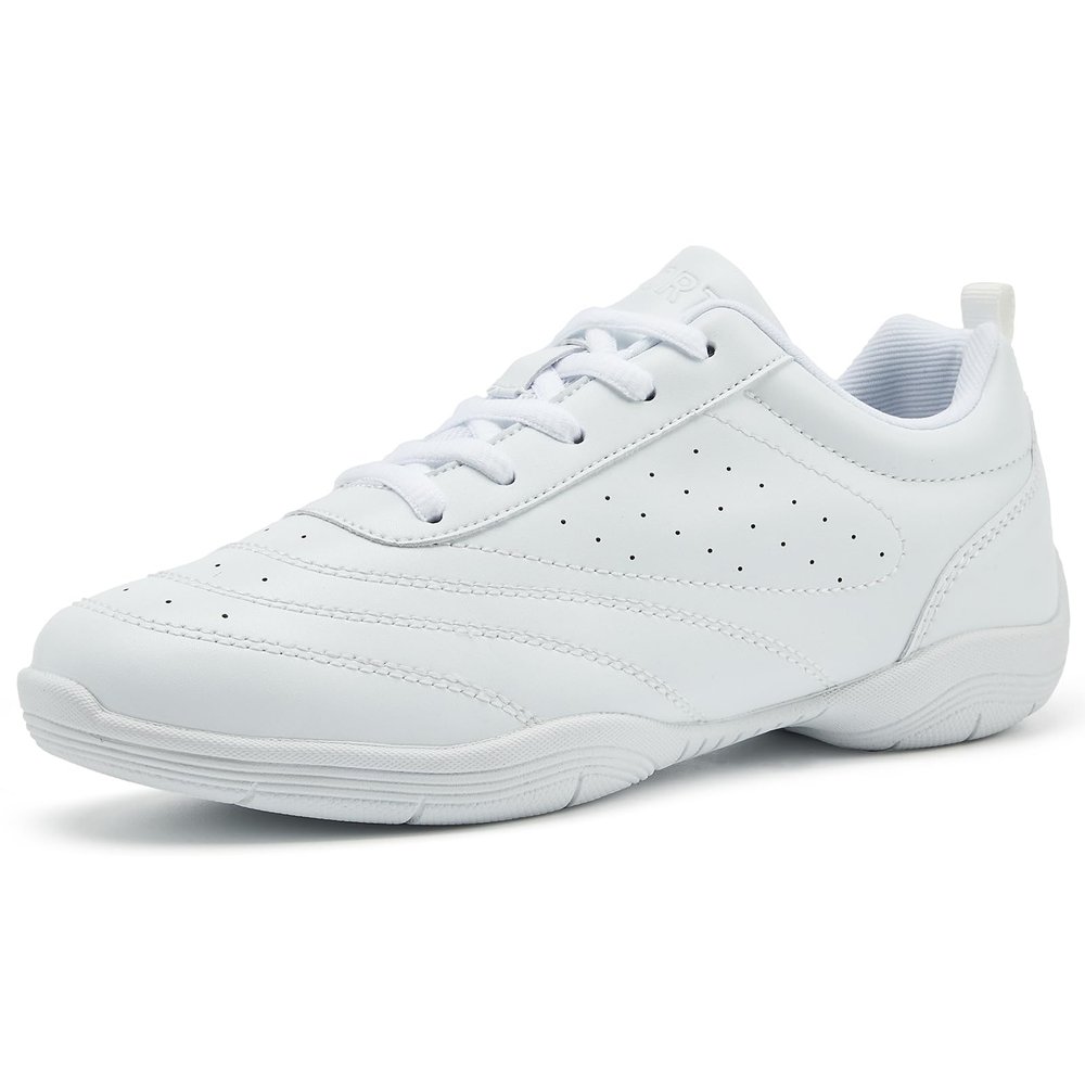 LANDHIKER White Cheer Shoes for Girls Cheerleading Shoes Womens Youth Training Athletic Flats Lightweight Breathable Comfortable Fabric Kids Cheer Sneakers Size