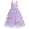 Flower Girl Embroidery Dress Sleeveless Spaghetti Straps Floral Embroidered Tulle Dress Girls Birthday Pageant Party Wedding Bridesmaid Princess Formal Gown Lilac 3-4 Years view 1