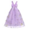 Flower Girl Embroidery Dress Sleeveless Spaghetti Straps Floral Embroidered Tulle Dress Girls Birthday Pageant Party Wedding Bridesmaid Princess Formal Gown Lilac 3-4 Years view 3