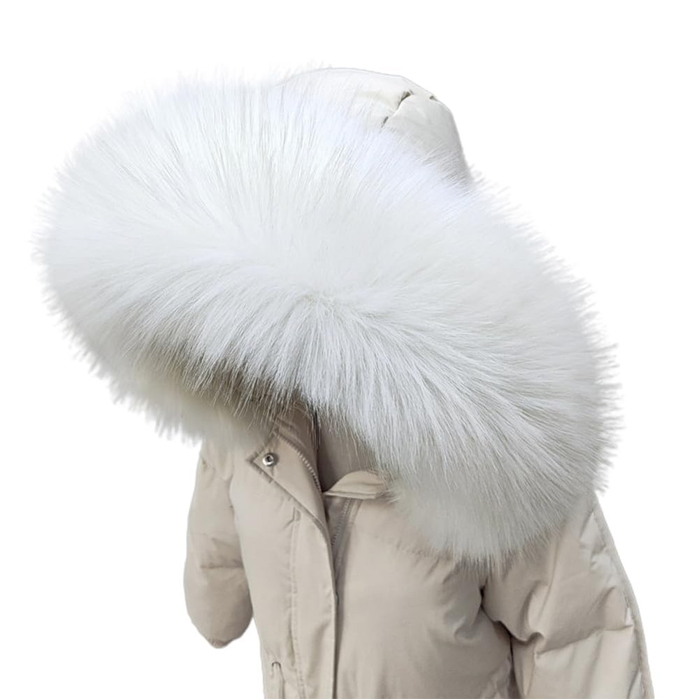 Queenbox 27.6in Artificial Fur Neck Warmer, Unisex Hood Trim Plush Collar for Winter Coat Jacket, White 1