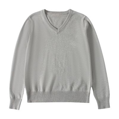 Chidren Comfy Blouse 4 to 7 Years School Girls Boys V Neck Solid Color Warm Sweater Cardigan Long Sleeve Knit Grey