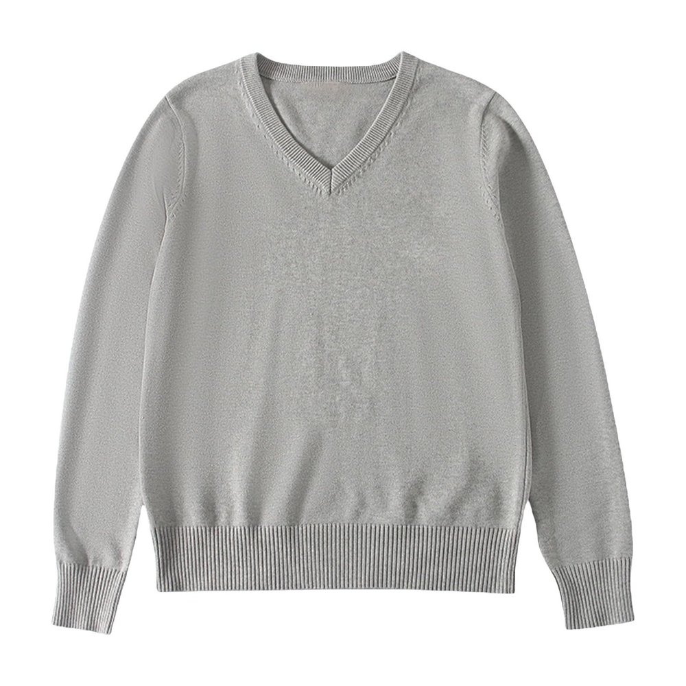 Chidren Comfy Blouse 4 to 7 Years School Girls Boys V Neck Solid Color Warm Sweater Cardigan Long Sleeve Knit Grey