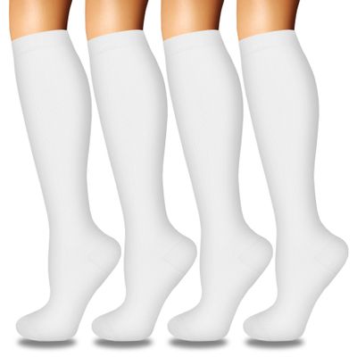 4 Pairs Compression Socks for Women Circulation-Best Support for Jogging Fitness Training Use,Fit Ankle Coverage,Shock Absorption for Active Sports and Workouts White Sock L-XL