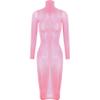 Freebily Women's Shiny Glossy Bodycon Dress Bodystocking Highly Elastic Mesh Sheer Pencil Dresses Type A Pink One Size view 3