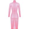Freebily Women's Shiny Glossy Bodycon Dress Bodystocking Highly Elastic Mesh Sheer Pencil Dresses Type A Pink One Size view 4
