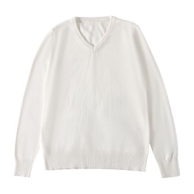 Chidren Comfy Blouse 4 to 7 Years School Girls Boys V Neck Solid Color Warm Sweater Cardigan Long Sleeve Knit White