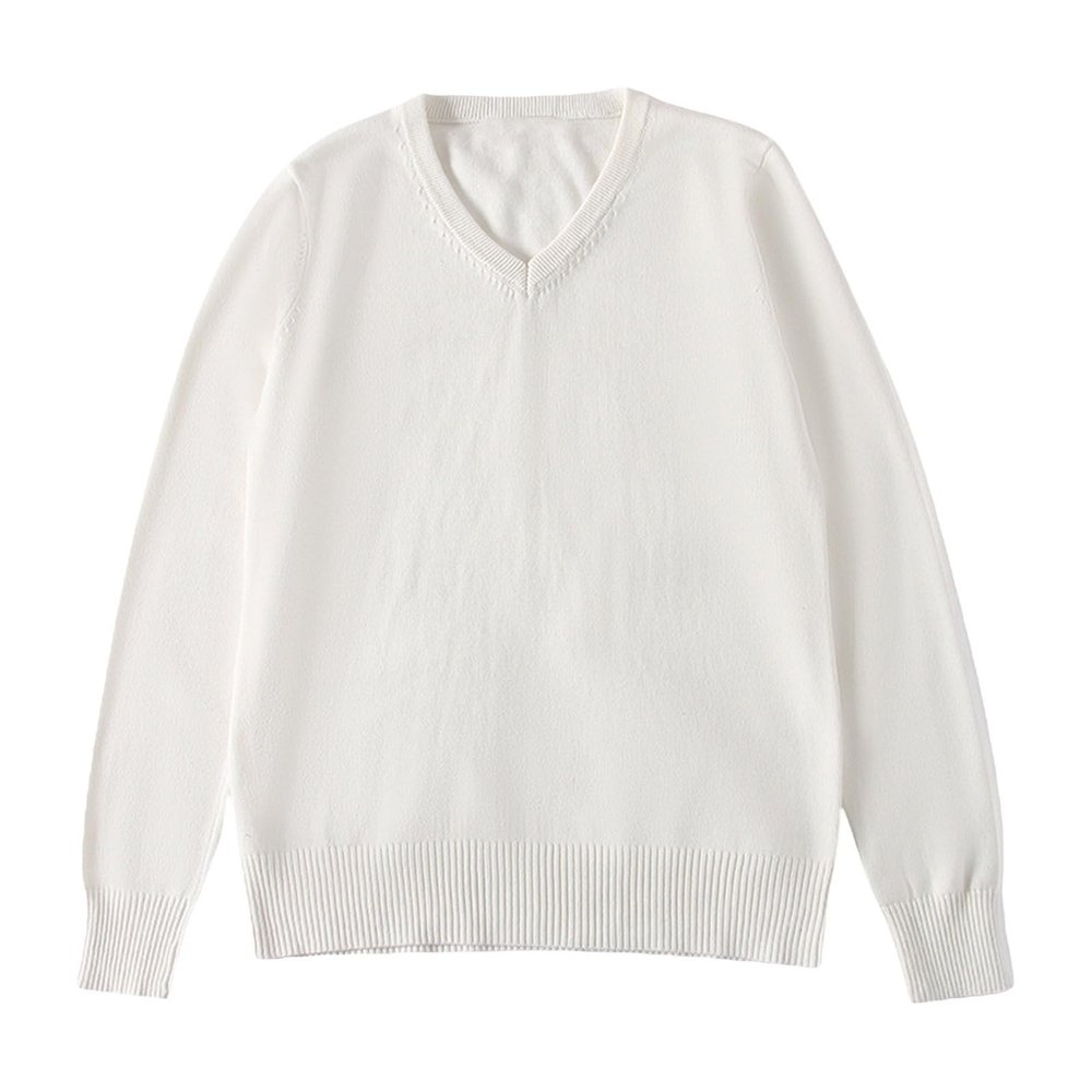 Chidren Comfy Blouse 4 to 7 Years School Girls Boys V Neck Solid Color Warm Sweater Cardigan Long Sleeve Knit White