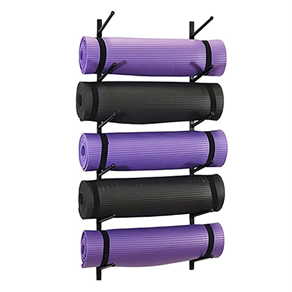 IxapA Wall Mount 6 Tier Yoga Mat Rack Holder, Heavy Duty Steel Yoga Mat Holder Organizer, Foam Rollers Yoga Strap Display Stand, Home/Gym/Workout Room (Color : White) (Black)