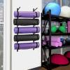 IxapA Wall Mount 6 Tier Yoga Mat Rack Holder, Heavy Duty Steel Yoga Mat Holder Organizer, Foam Rollers Yoga Strap Display Stand, Home/Gym/Workout Room (Color : White) (Black) view 2