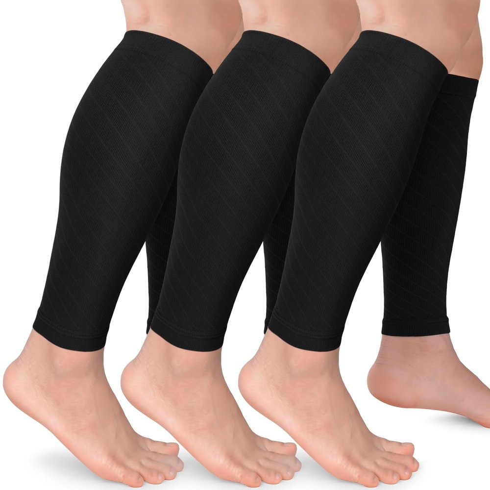 3 Pack Leg Compression Sleeves - Calf Support Sleeves for Women & Men - Calf Brace for Shin Splints, Pain Relief (Black, 3XL)