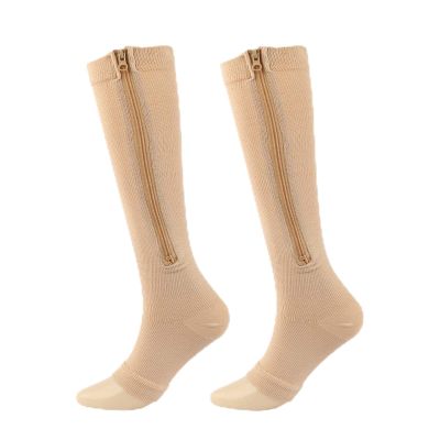 Allendo 3 Pairs Wide Calf Compression Socks for Women & Men Support Socks for Running, Sports, Travel, Flight, Nurse (Brown), Medium