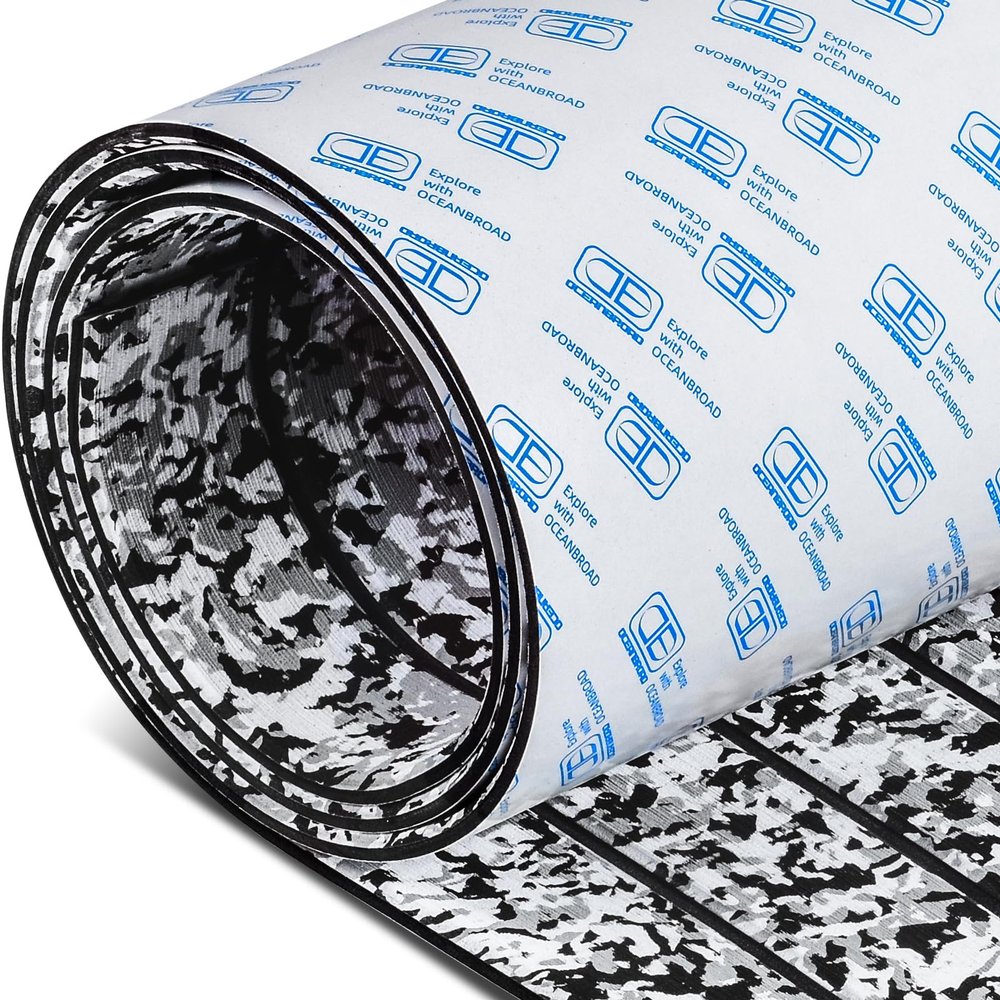 OCEANBROAD Self-Adhesive Camouflage Boat Flooring Sheet 48''x16.8' Faux Teak EVA Foam Marine Non-Slip Pad Camo Decking for MotorBoats Yacht Helm Pad Jon Boat Floor, Camouflage Black
