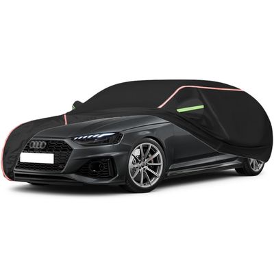 WOLWES Car Cover are Suitable for Audi RS 4 Avant All-Weather Windproof, Snowproof, Rainproof, UV-Protected and Breathable All-Season Universal with Side Door Zip Oxford Cloth Car Cover (Color : Blac