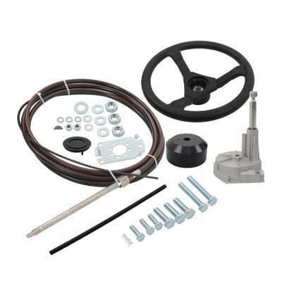 WFLNHB Outboard Steering System Outboard Steering Kit 16 Feet Boat Steering Cable with Wheel Marine Steering System