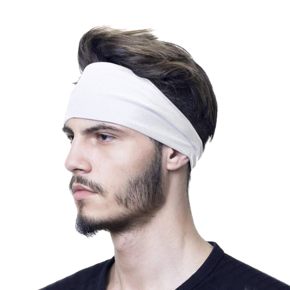 Men and Women Workout Headbands Non Slip Yoga Running Gym Sports Head Bands Stretch Sweat Band (White, One Size)