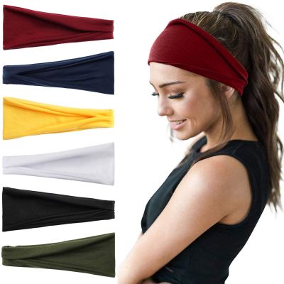 Solid Headbands Women Head Bands Elastic Headband Nonslip Hairbands Yoga Sweatbands Head Wraps for Women Girls (Yellow, One Size)