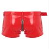 QinCiao Men's Latex Shorts Wetlook Zipper Pouch Boxer Briefs Adjustable Waistband Short Hot Pants Red 3X-Large view 2