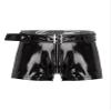 Zaldita Men's Faux Leather Shorts Glossy Boxer Briefs Zipper Pouch Hot Pants Party Dance Costume Black 3X-Large view 1