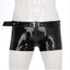 Zaldita Men's Faux Leather Shorts Glossy Boxer Briefs Zipper Pouch Hot Pants Party Dance Costume Black 3X-Large view 3