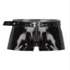 Freebily Men's Wet Look Latex PVC Leather Shorts Zipper Crotch Boxer Brief Clubwear Hot Pants Black Medium view 1