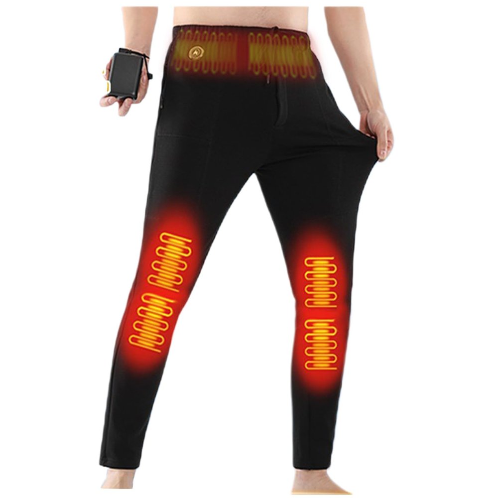 TOVCHEI Men's Heated Pants with Battery USB Electric Heating Thermal Pants Fleece Lined Trousers for Hiking Camping Hunting,Black,4XL