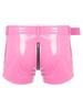 Freebily Men's Wet Look Latex PVC Leather Shorts Zipper Crotch Boxer Brief Clubwear Hot Pants Pink Large view 2