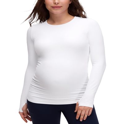 CRZ YOGA Butterluxe Maternity Crewneck Long Sleeve Shirts - Athletic Yoga Casual Pregnancy Womens Tee Tops Basic Layer Soft White X-Large