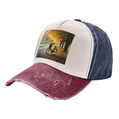 Autumn Tree with Aged Old Bike Unisex Adjustable and Breathable Sporty Denim Hat,Stylish Baseball Cap for Outdoor Activities