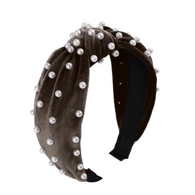 YOLAI Pearl Knotted Headband Women Hairband Elegant Wide Top Knot Headbands Fashion Ladies Hair Hoop (Brown, One Size)