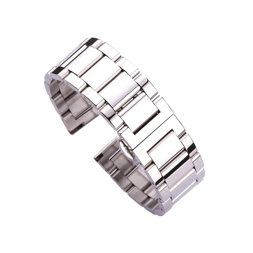WUURAA 18 20 21 22 23 24mm Watchbands Solid Stainless Steel Silver Men Watch Band Bracelet Double Fold Deployment Clasp Strap (Color : All polished, Size : 20mm)