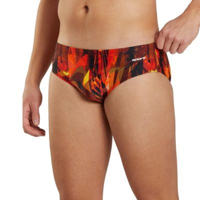 Sporti Catalyst Swim Brief - Athletic Swimsuit Short Training Bathing Suit for Swimmers - Competition Pool Training Swimwear for Men - Red/Orange - 32