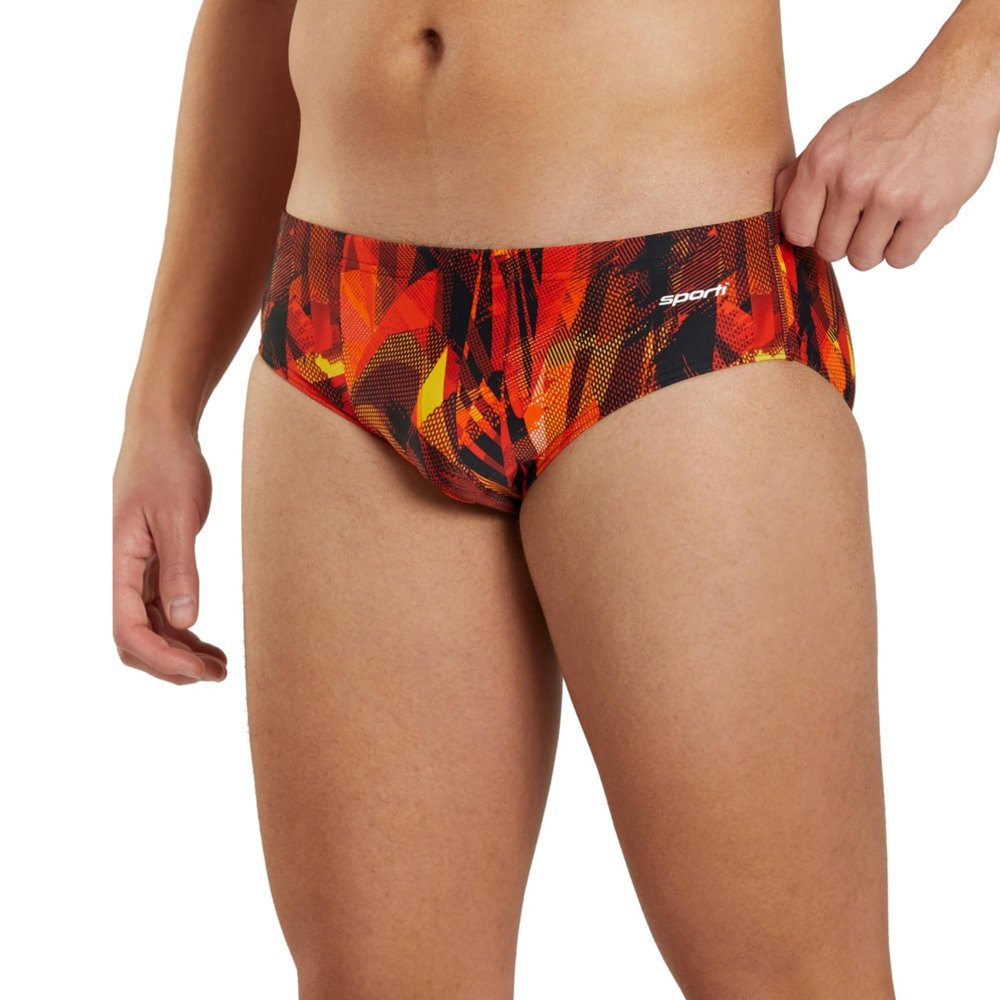 Sporti Catalyst Swim Brief - Athletic Swimsuit Short Training Bathing Suit for Swimmers - Competition Pool Training Swimwear for Men - Red/Orange - 32