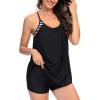 Tankini Swimsuits for Women 2023 Loose Fit Modest Two Piece Bathing Suits Beachwear Swim Dress Tank Top with Boyshorts Black view 4