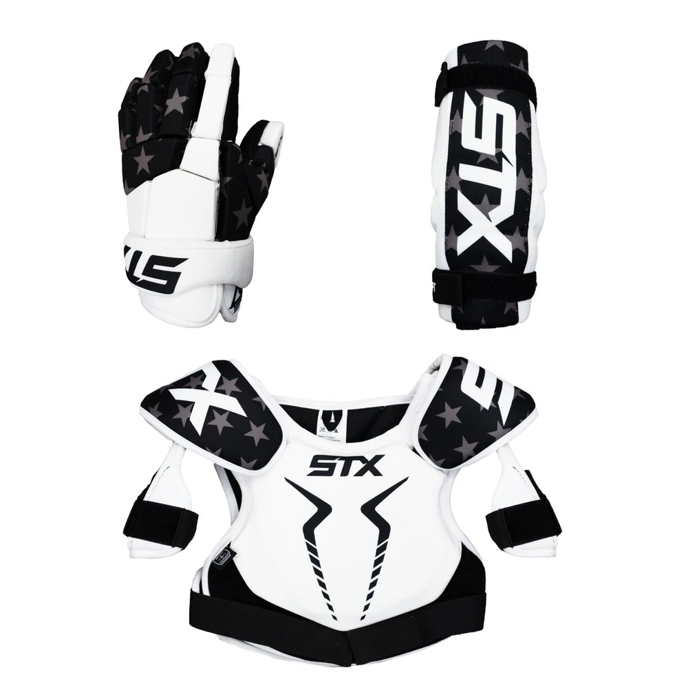 Lacrosse Unlimited 3-Piece STX Stallion 75 USA Youth Starter Set (SM) - SM Shoulder Pads, SM Arm Pads, SM Gloves
