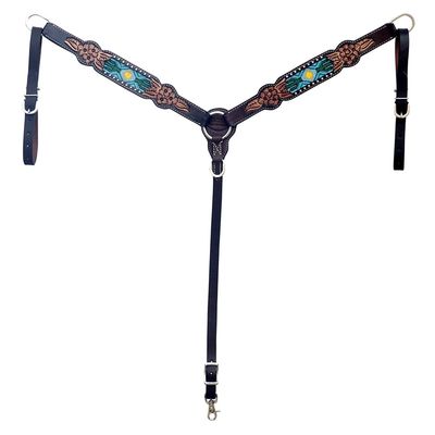 HILASON Western Leather Horse Breast Collar Floral Carve Beaded Inlay Brown